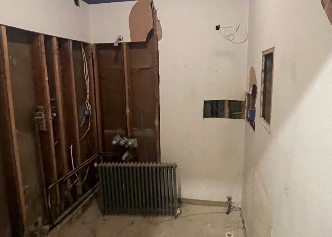 Bathroom stripped back to the studs during demolition
